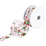 Christmas Gnomes and Presents Satin Ribbon, 1-1/2-Inch, 10-Yard - White