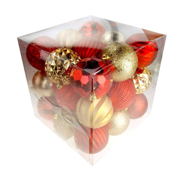 Decorative Textured Orb Ornaments, Red/Gold, 3-Inch, 27-Piece