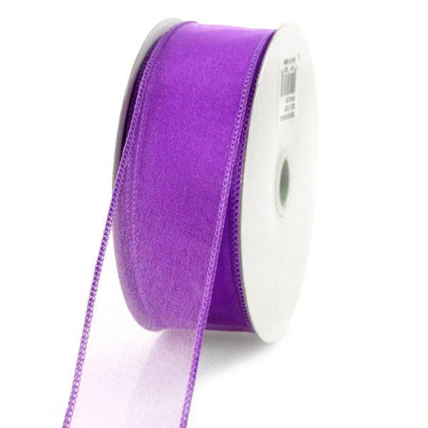 Sheer Chiffon Ribbon Wired Edge, 1-1/2-inch, 25-yard, Grape