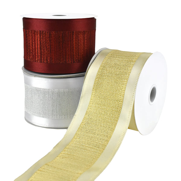 Christmas Satin Edge and Metallic Center Wired Ribbon, 2-1/2-Inch, 10-Yard