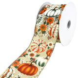 Pumpkins and Fall Harvest Flowers Wired Ribbon, 2-1/2-Inch, 10-Yard