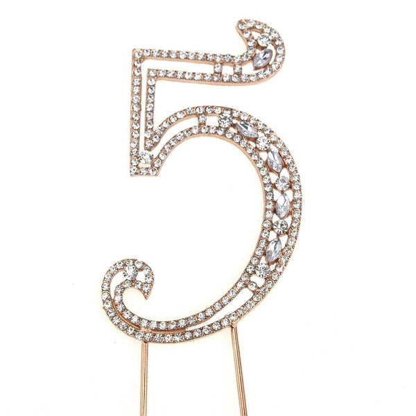 Metal Number Rhinestone Cake Topper, Gold, 3-3/4-Inch, Number 5