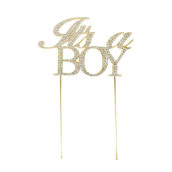 It's A Boy Metal Rhinestone Celebration Cake Topper, Gold