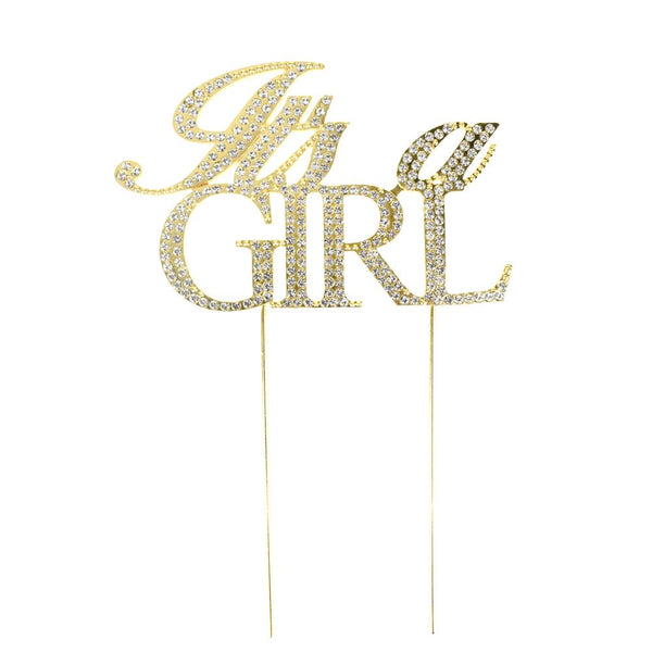 It's A Girl Metal Rhinestone Celebration Cake Topper, Gold