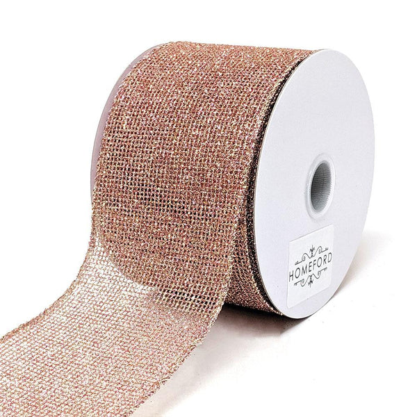 Christmas Glitzy Net Wired Ribbon, Rose Gold, 2-1/2-Inch, 10-Yard