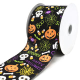 Cartoon Pumpkin and Skull Wired Ribbon, 2-1/2-Inch, 10-Yard