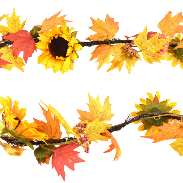 Fall Twig and Sunflower Garland, Yellow, 6-Feet