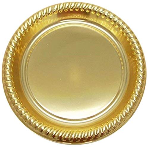 Gold Braided Edge Metallic Plates, Round, 9-inch, 12-Piece- CLOSEOUT