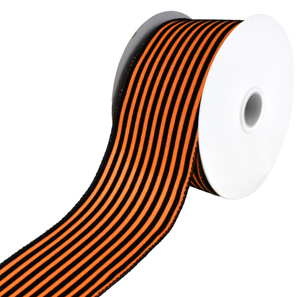 Flocked Halloween Cabana Stripes Wired Ribbon, 2-1/2-Inch, 10-Yard