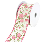 Blooming Rose Wired Canvas Ribbon, 2-1/2-Inch, 10-Yard