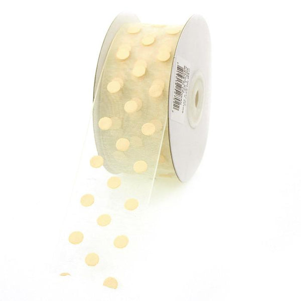 Polka Dot Organza Ribbon, 1-1/2-Inch, 25 Yards, Ivory