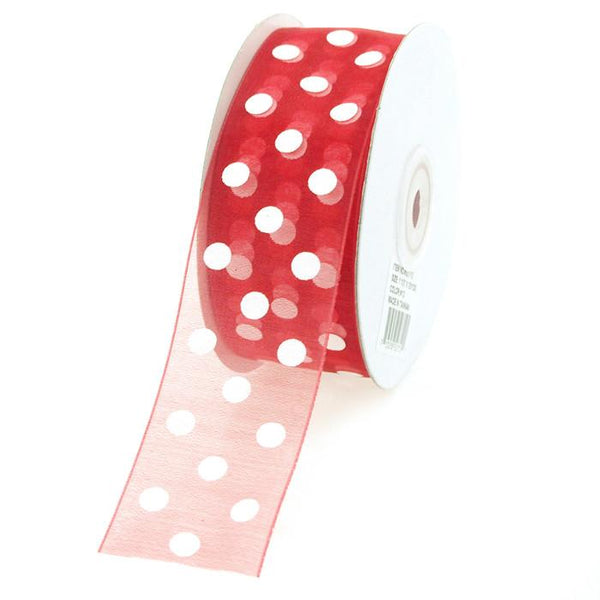 Polka Dot Organza Ribbon, 1-1/2-Inch, 25 Yards, Red