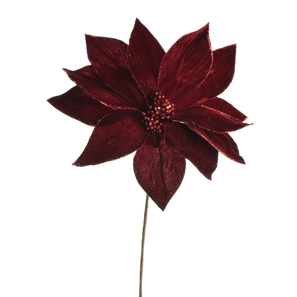 Artificial Christmas Velvet Poinsettia Stem, 14-Inch - Burgundy