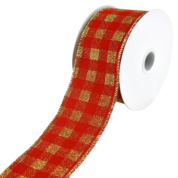 Christmas Glittered Gingham Checkers Wired Ribbon, 2-1/2-Inch, 10-Yard