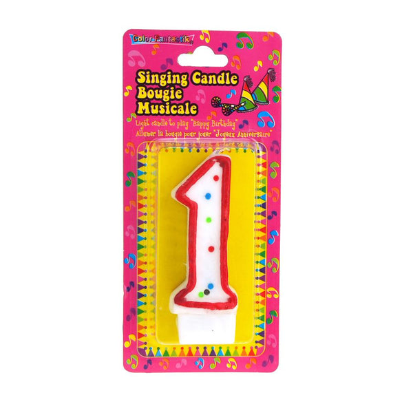 Number 1 Singing Birthday Candle, 2-1/2-Inch