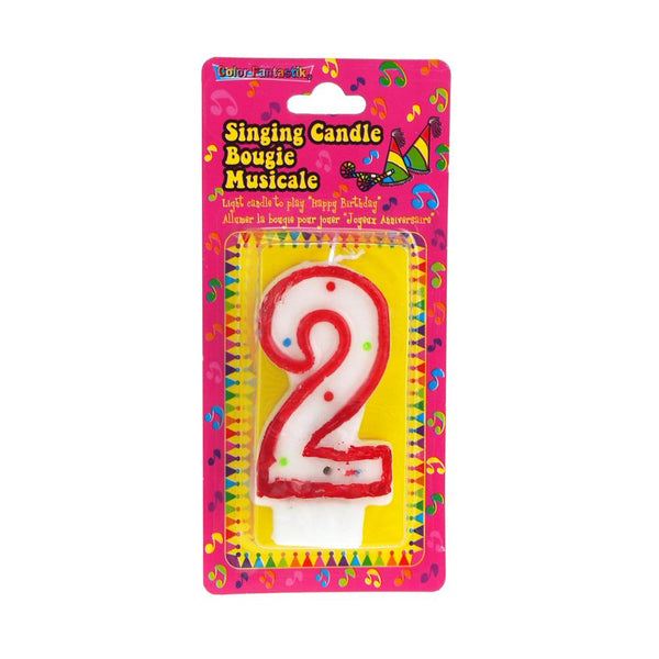 Number 2 Singing Birthday Candle, 2-1/2-Inch