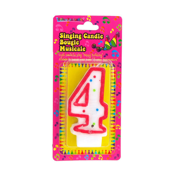 Number 4 Singing Birthday Candle, 2-1/2-Inch