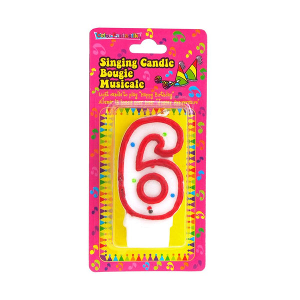 Number 6 Singing Birthday Candle, 2-1/2-Inch