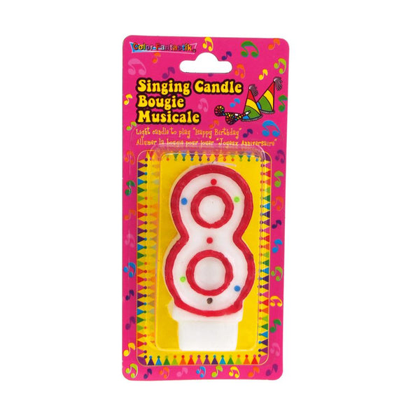 Number 8 Singing Birthday Candle, 2-1/2-Inch