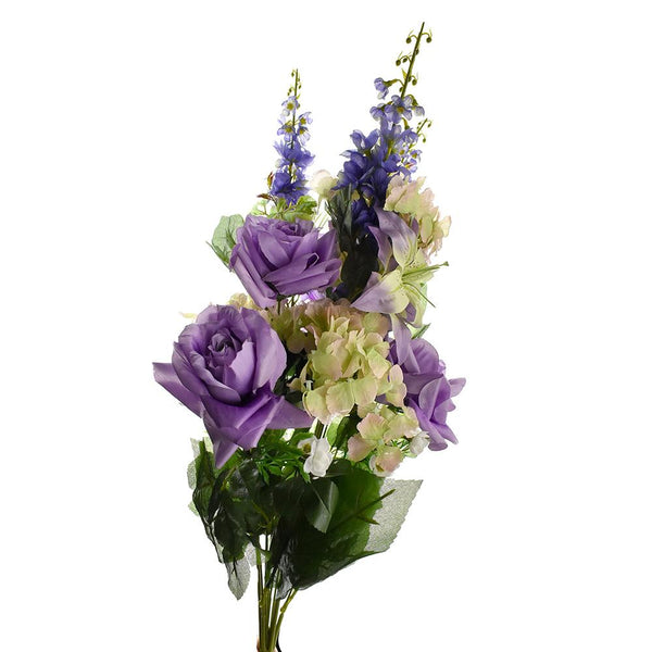 Artificial Rose, Lily, and Hydrangea Bouquet, Lavender/Green/Blue, 26-Inch