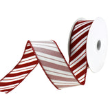 Flocked Candy Cane Stripes Wired Ribbon, 1-1/2-Inch, 10-Yard - Red