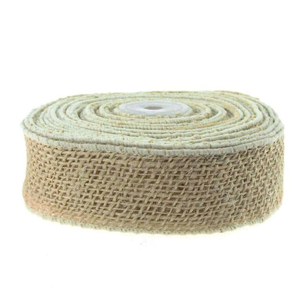 Burlap Jute Ribbon Wired Edge, 2-inch, 10 Yards,, Off White