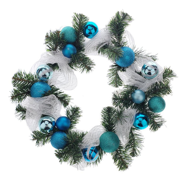 Decorated Styrofoam Christmas Wreath, Turquoise, 21-Inch