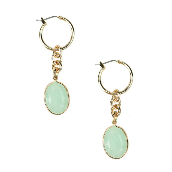 Dangling Gemstone Hoop Earring, Green, 2-Inch