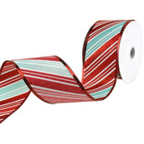 Christmas Glitter Candy Cane Stripes Wired Ribbon, 2-1/2-Inch, 10-Yard - Aqua/Red/White