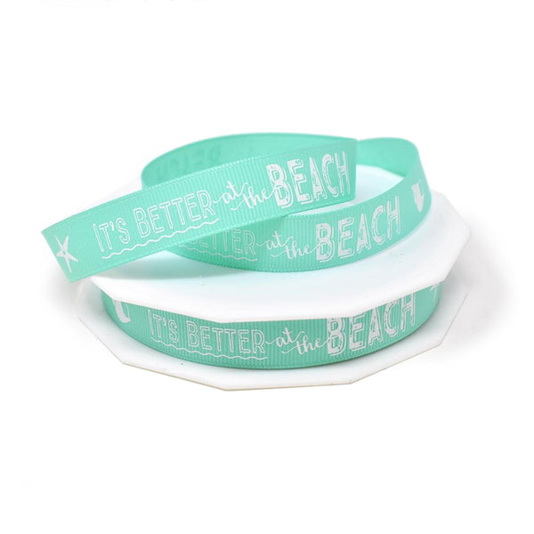 Better at the Beach Coastal Grosgrain Ribbon, Aqua, 5/8-Inch, 20-Yard