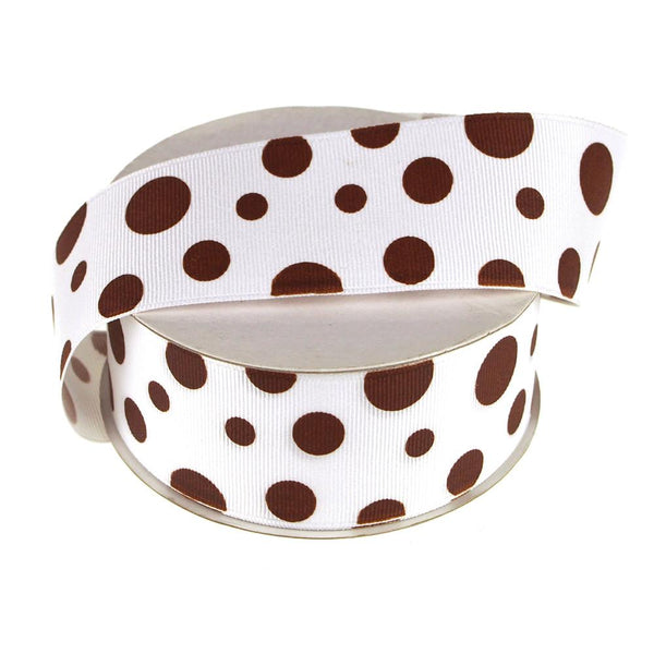 White Grosgrain Polka Dot Ribbon, 1-1/2-Inch, 25 Yards, Brown