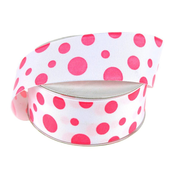 White Grosgrain Polka Dot Ribbon, 1-1/2-Inch, 25 Yards, Hot Pink