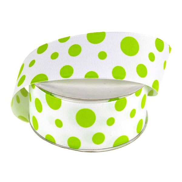 White Grosgrain Polka Dot Ribbon, 1-1/2-Inch, 25 Yards, Apple Green