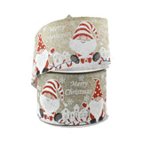 Merry Christmas Gnomes Wired Ribbon, 2-1/2-Inch, 10-Yard