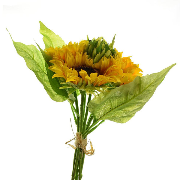 Artificial Sunflower Bouquet, Yellow, 15-Inch