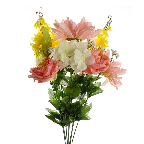 Artificial Dahlia Ranunculus Spray, Coral/Yellow/Cream, 22-Inch