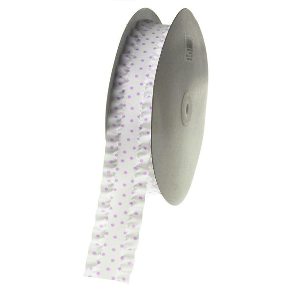 Ruffled Satin Polka Dot Ribbon, 1-1/2-inch, 25-yard, Purple