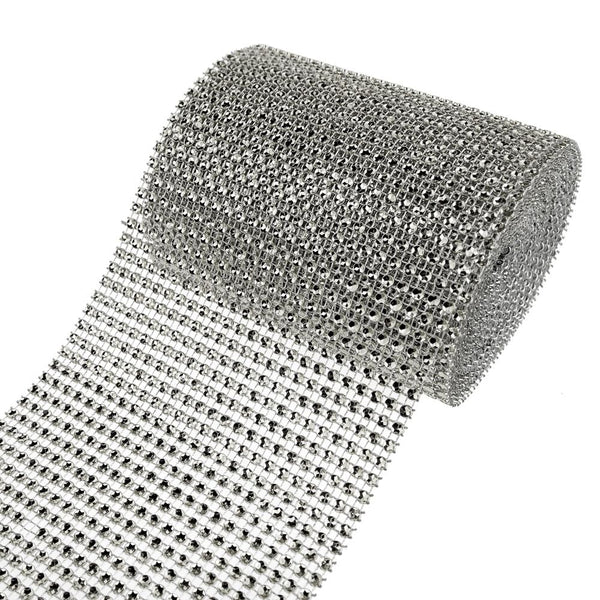 Rhinestone Diamond Wrap Ribbon, Silver, 4-3/4-Inch, 5 Yards