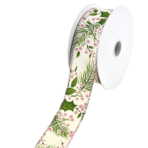 Canvas Holly Berries Wired Ribbon, 1-1/2-Inch, 10-Yard