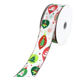 Christmas Ornaments and Polka Dots Wired Ribbon, 1-1/2-Inch, 10-Yard