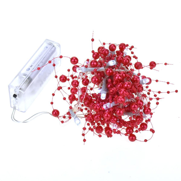 Battery Operated Beaded String Lights, 20 LED, Red