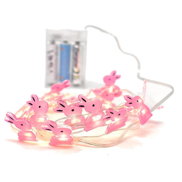 LED Battery Operated Bunny String Lights, Pink, 80-Inch