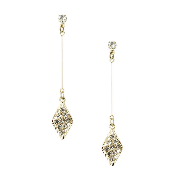 Diamond Shaped Drop Dangle Earrings, Gold, 2-Inch