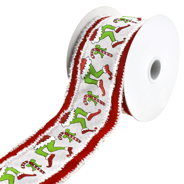 Christmas Monster Legs Velvet Edge Wired Ribbon, 4-Inch, 10-Yard