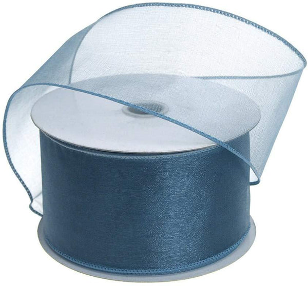 Sheer Chiffon Ribbon Wired Edge, 2-1/2-Inch, 25 Yards, Williamsburg Blue