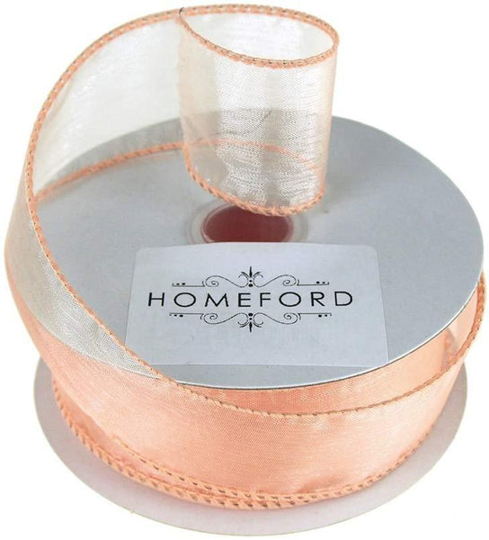 Sheer Organza Wired Edge Ribbon, 1-1/2-Inch, 10 Yards, Light Peach