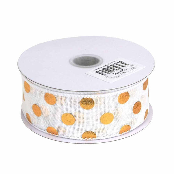 Embossed Dots Soft Canvas Ribbon Wired Edge, 1-1/2-Inch, 10 Yards, White