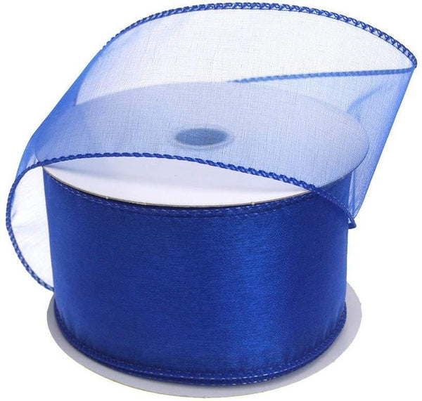 Sheer Chiffon Ribbon Wired Edge, 2-1/2-Inch, 25 Yards, Royal Blue