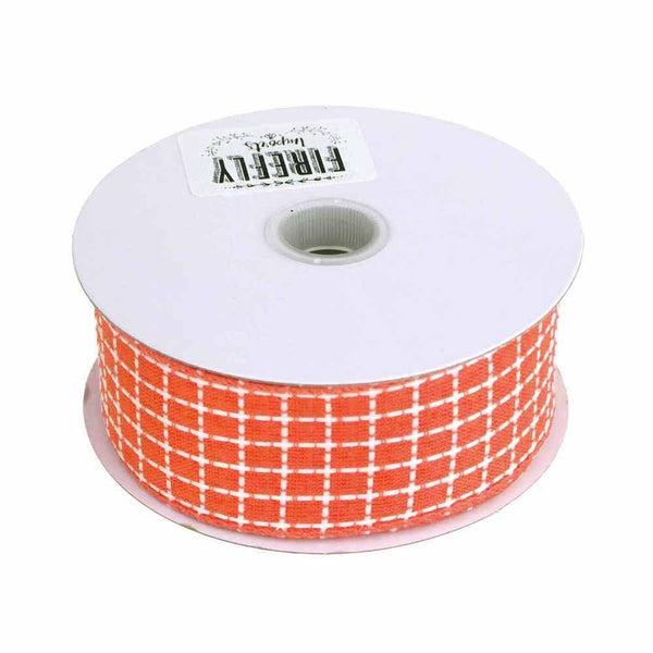 Dash Checkered Ribbon Wired Edge, 1-1/2-Inch, 10-Yard, Coral