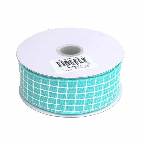 Dash Checkered Ribbon Wired Edge, 1-1/2-Inch, 10-Yard, Aqua